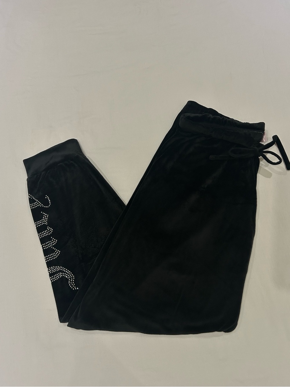 Juicy Couture Black Velour Joggers Sleepwear Pants Rhinestone Logo, Size XL